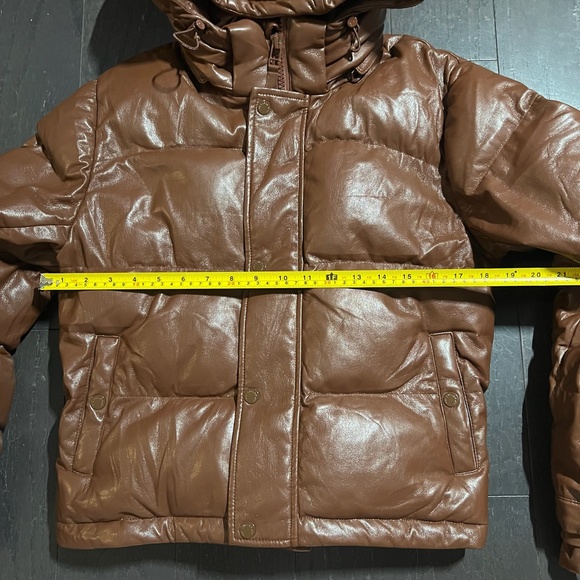 Aritzia Super Puff Puffer Jacket Brown Vegan Leather Women's Size SMALL - Picture 3 of 16